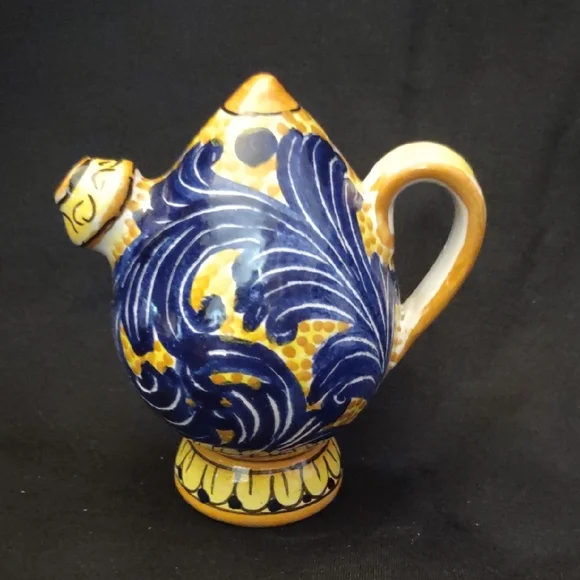 Blue and Yellow Ceramic Pottery with Ornate Patterns, Signed - Picture 3 of 7